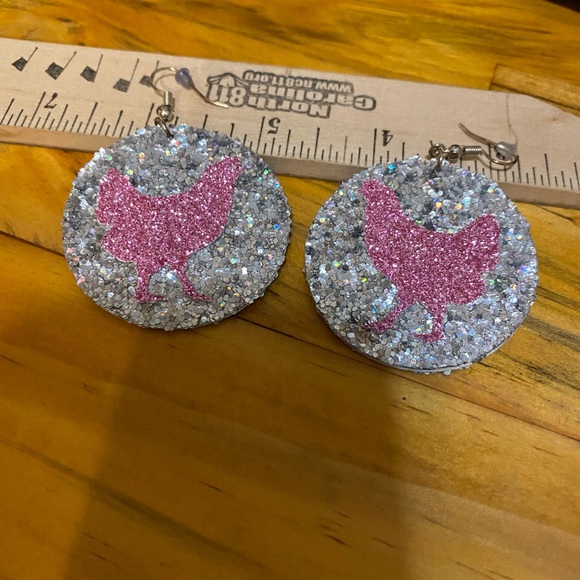 Handmade glitter chick earrings - Picture 2 of 4